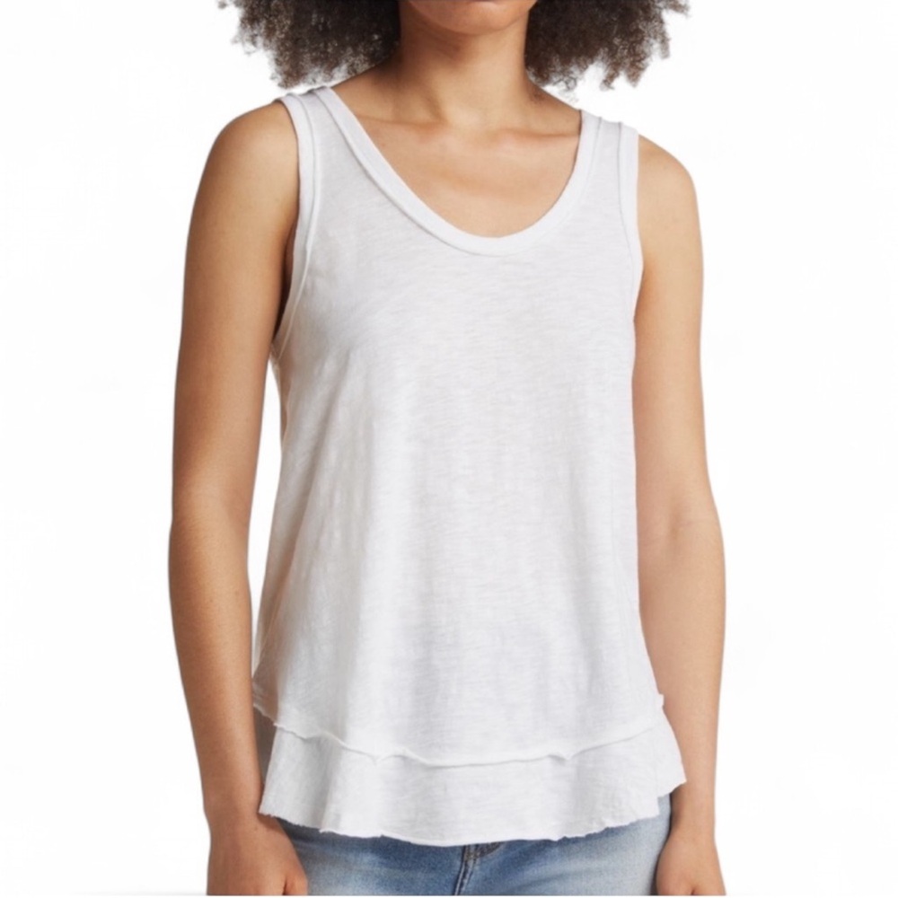 Caslon White Tiered Hem Cotton Tank XL